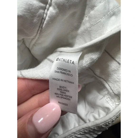 Athleta Shorts Size 4 White Linen Blend Pinstripe Athleisure Casual Drawstring - Picture 4 of 4